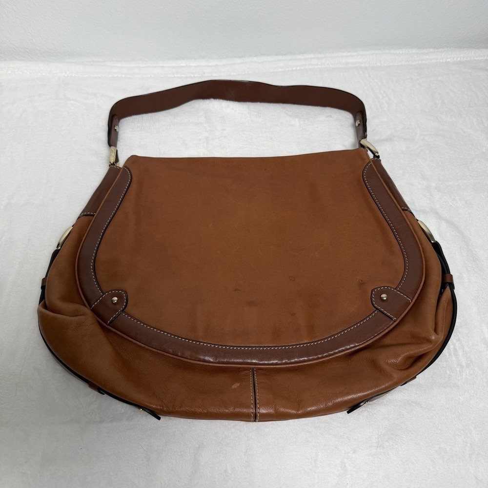 Cole Haan Leather Hobo Saddle Bag Vintage Brown Minimalist Shoulder Strap Y2K